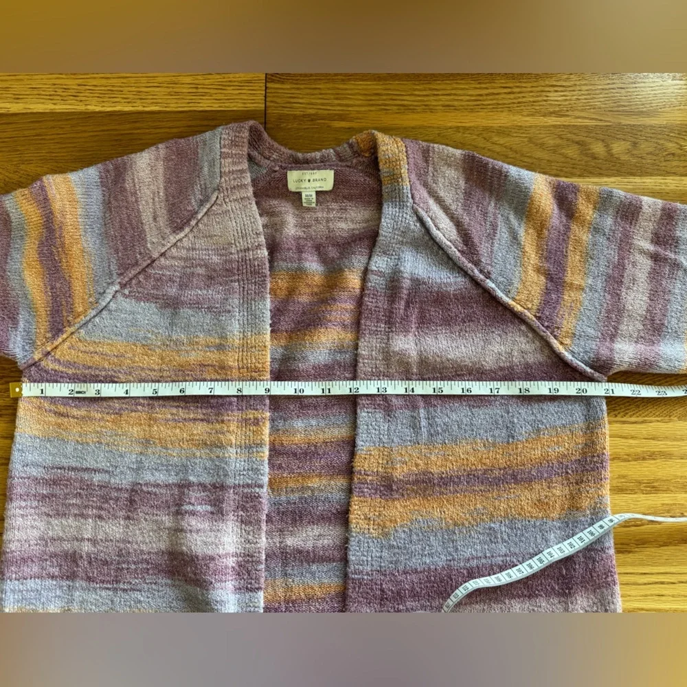 Lucky Brand Pastel Striped Open-Front Cardigan Spring Colors Layering Pockets - Picture 5 of 9